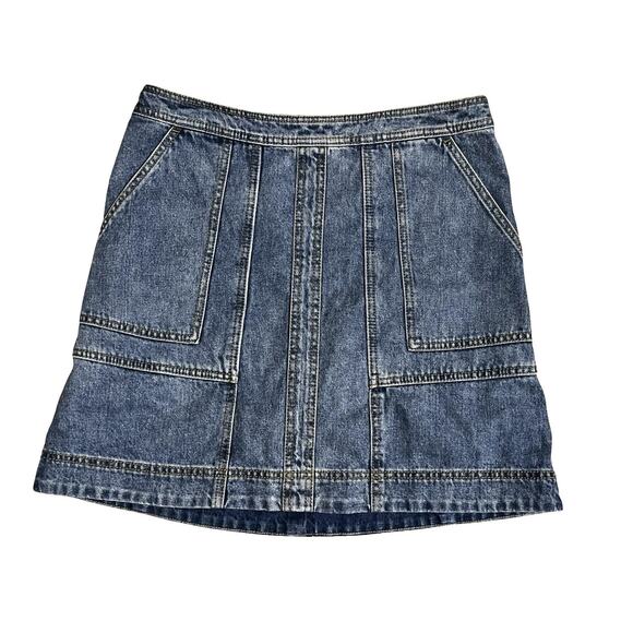 CAbi Dresses & Skirts - Cabi Skirt Womens 8 Blue Denim Mini A Line Utility Pockets Zipper Casual Retro